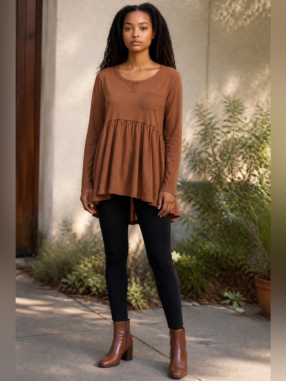 POL‎ Clothing Kailey Cozy Waffle Top Orange Brick Med. size L
